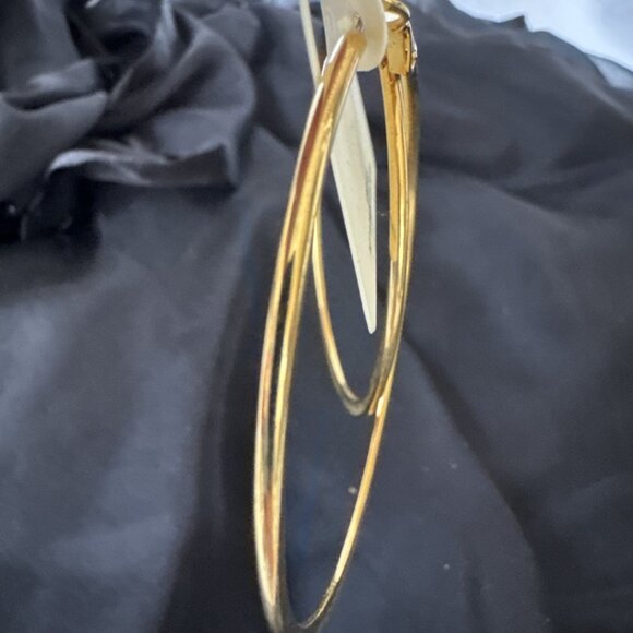 Lovely Big 2.5" Gold Thin Flat Hoop Earrings NEW - Picture 4 of 7